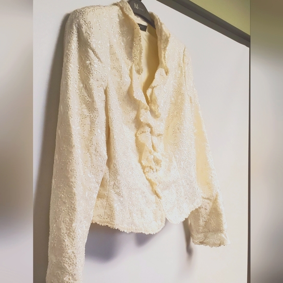 Vintage Carmen Marc Valvo Evening Jacket White Lace, Beaded & Sequin 12 - Picture 6 of 10